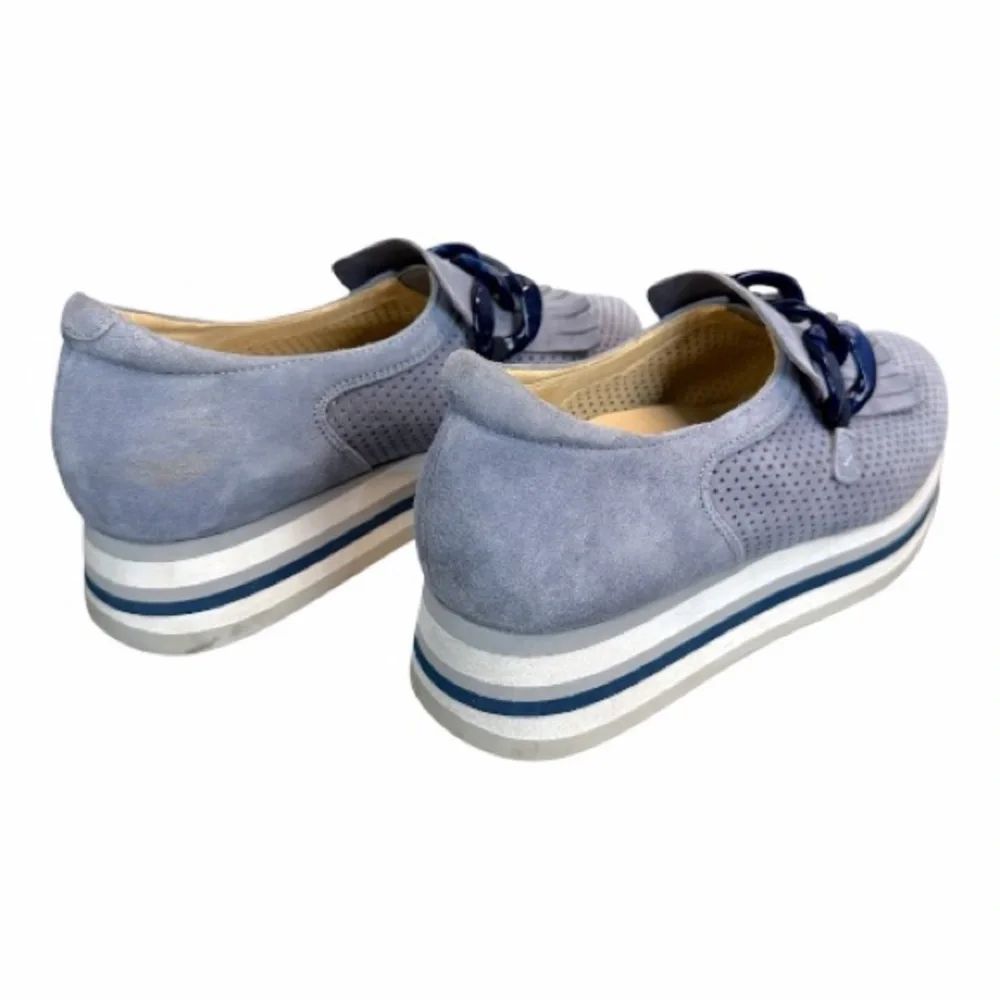 Softwaves Cadie Slip On Platform Loafers Blue Suede Comfort Shoes 37.5